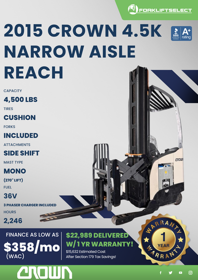 2015 CROWN 4.5K NARROW AISLE REACH