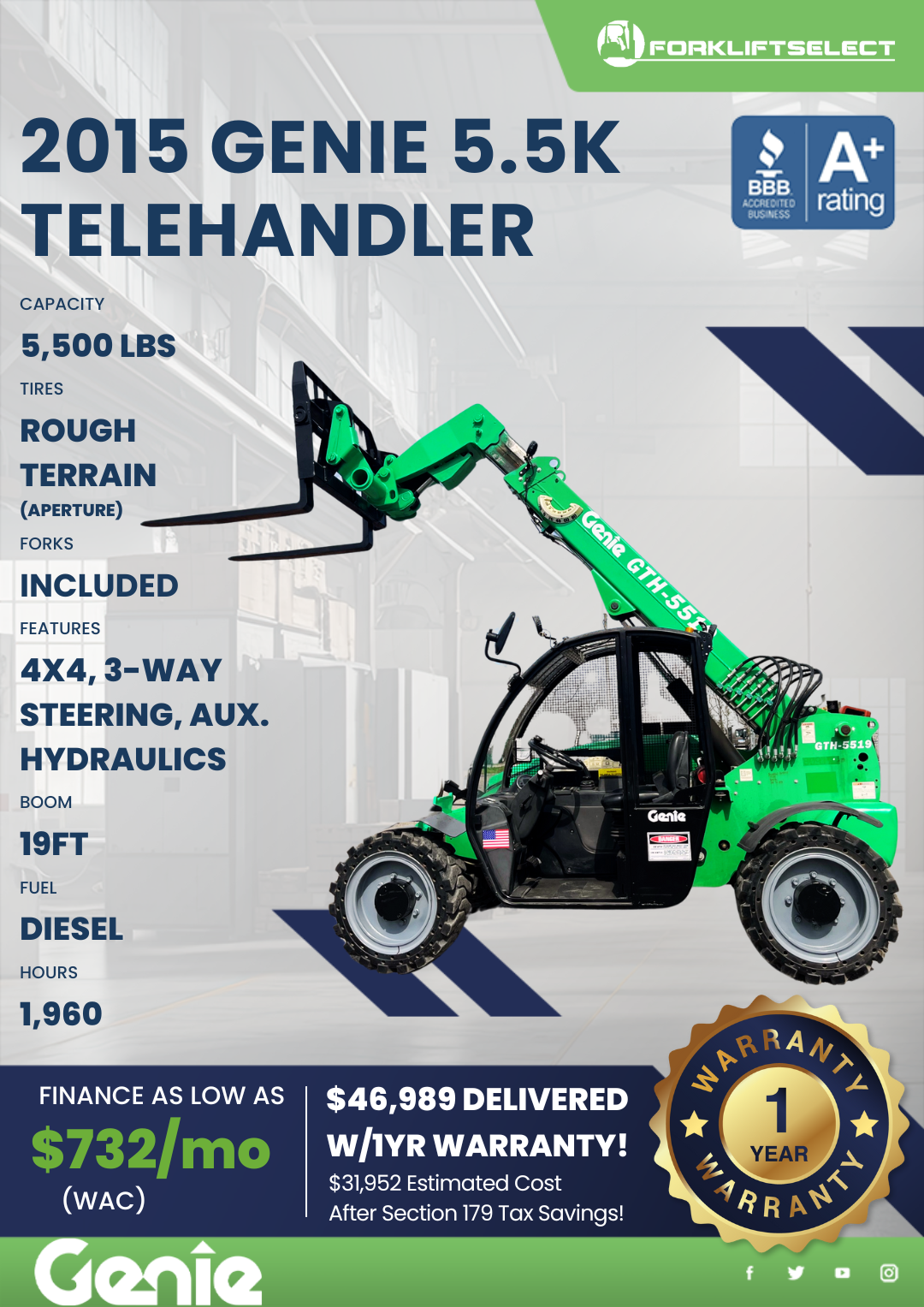 2015 GENIE 5.5K TELEHANDLER