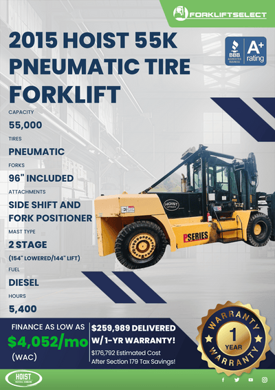 2015 HOIST 55K PNEUMATIC TIRE FORKLIFT