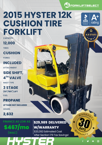 2015 HYSTER 12K CUSHION TIRE FORKLIFT