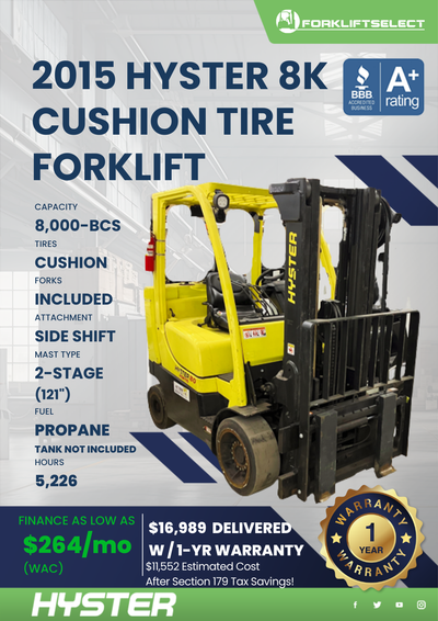 2015 HYSTER 8K CUSHION TIRE FORKLIFT