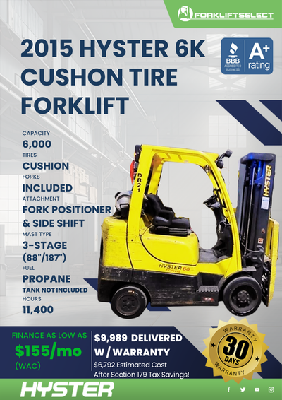 2015 HYSTER 6K CUSHION TIRE FORKLIFT