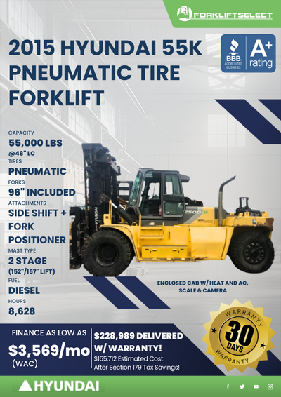 2015 HYUNDAI 55K PNEUMATIC TIRE FORKLIFT