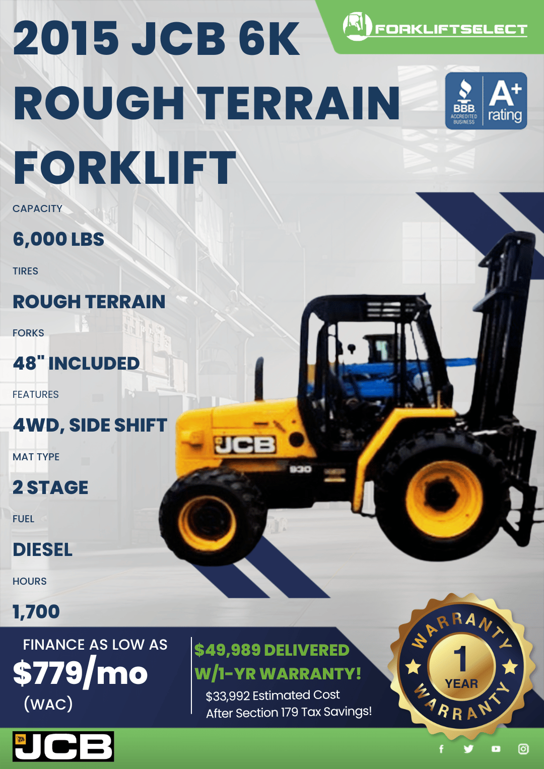 2015 JCB 6K ROUGH TERRAIN FORKLIFT