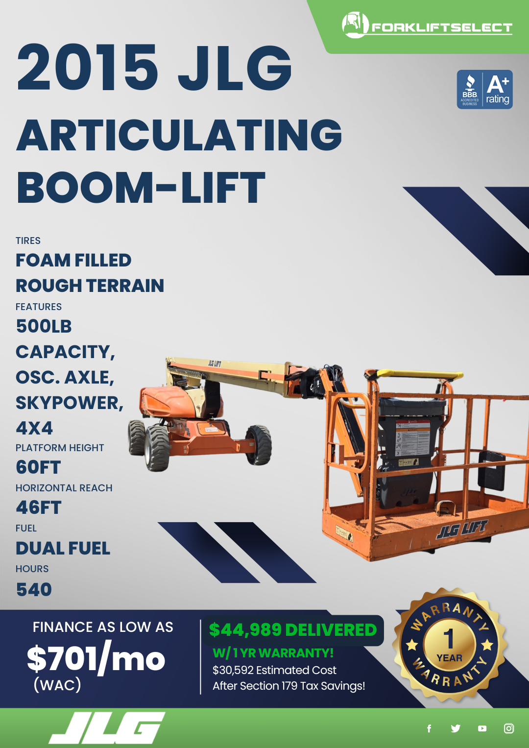 2015 JLG ARTICULATING BOOM LIFT