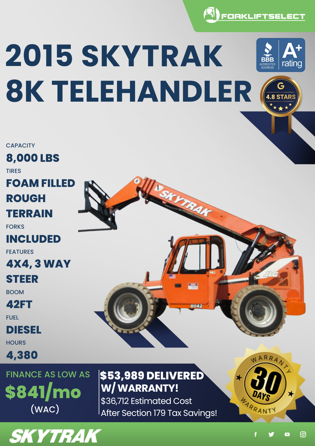2015 SKYTRAK 8K TELEHANDLER