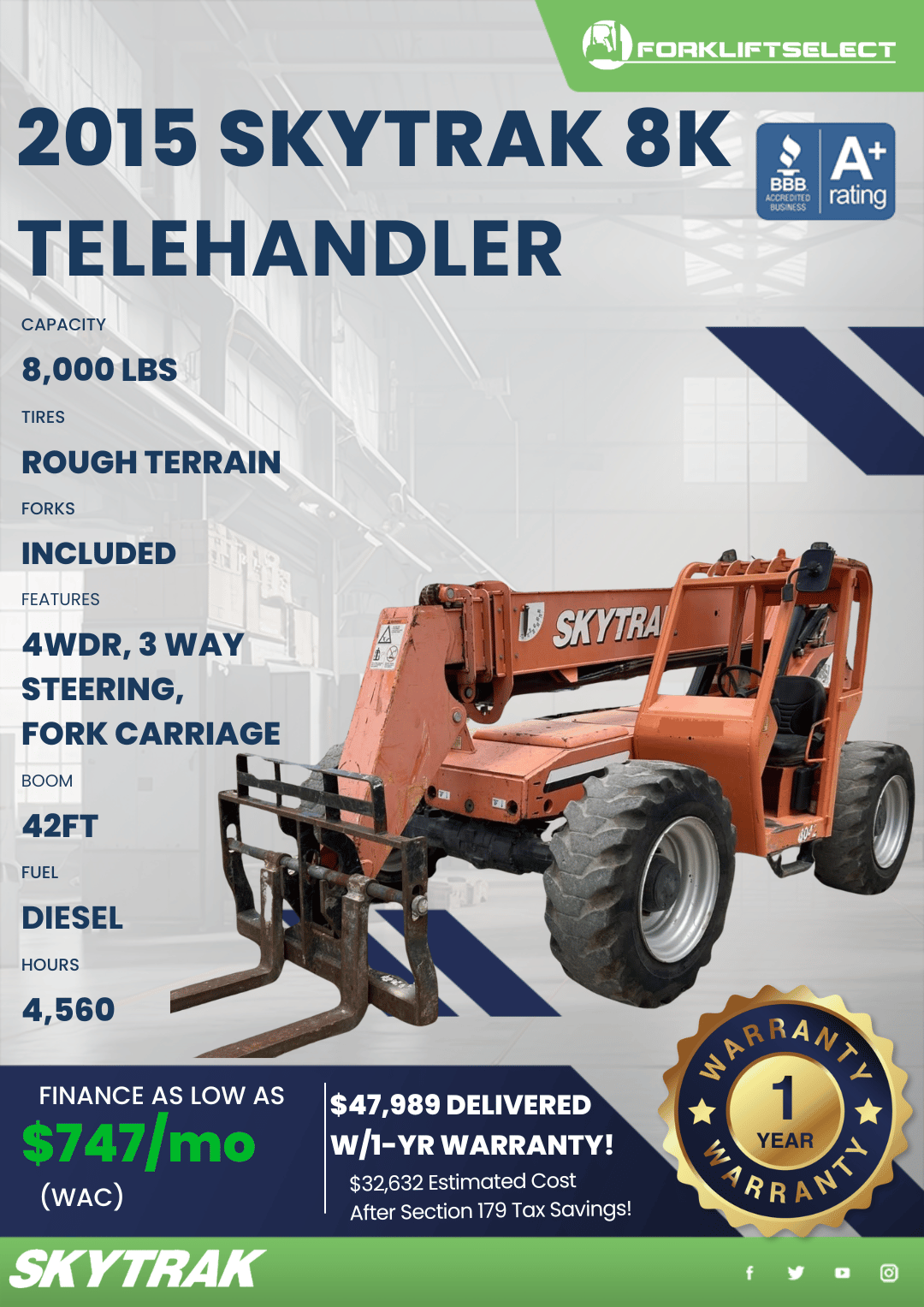 2015 SKYTRAK 8K TELEHANDLER