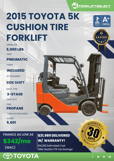2015 TOYOTA 5K CUSHION TIRE FORKLIFT