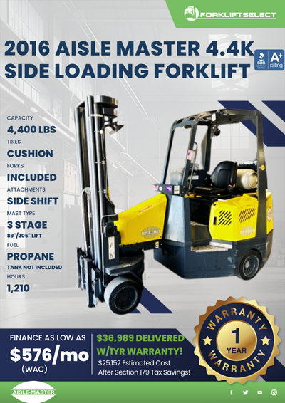 2016 AISLE MASTER 4.5K SIDE LOADING FORKLIFT