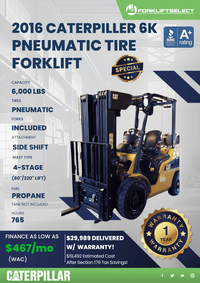 2016 CATERPILLAR 6K PNEUMATIC TIRE FORKLIFT