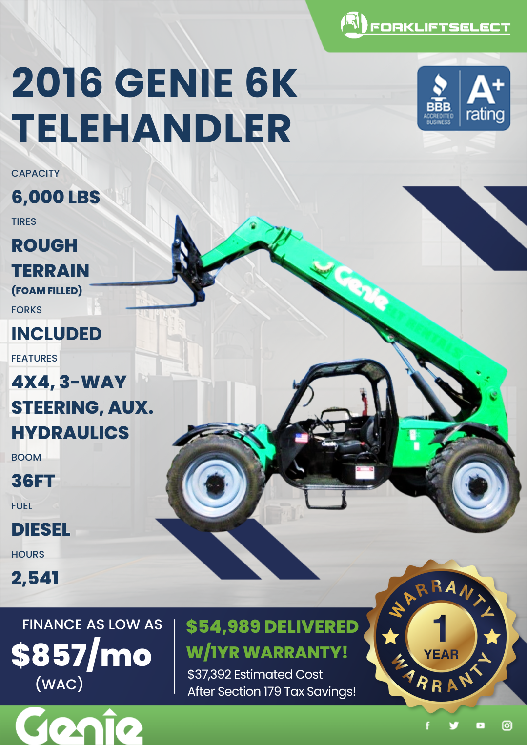 2016 GENIE 6K TELEHANDLER