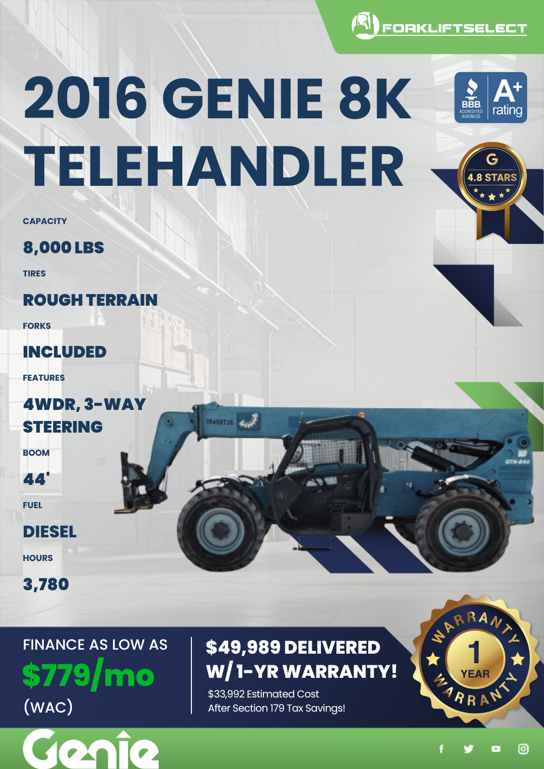 2016 GENIE 8K TELEHANDLER