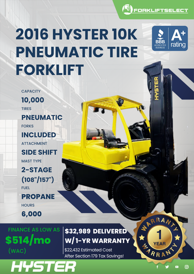 2016 HYSTER 10K PNEUMATIC TIRE FORKLIFT