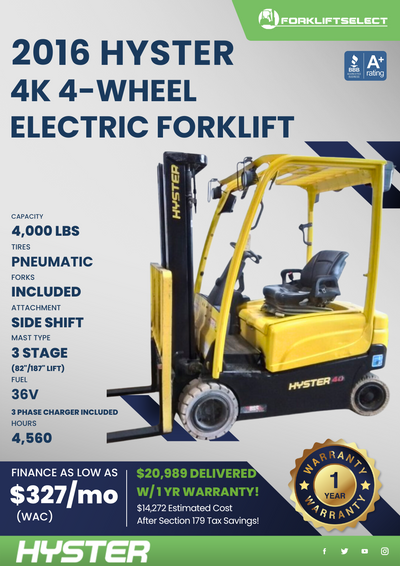2016 HYSTER 4K 4-WHEEL ELECTRIC FORKLIFT