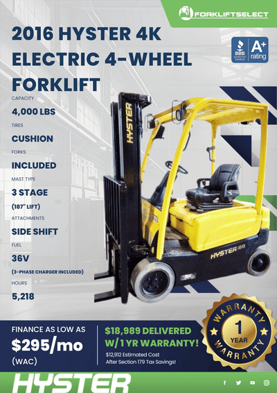 2016 HYSTER 4K 4-WHEEL ELECTRIC FORKLIFT