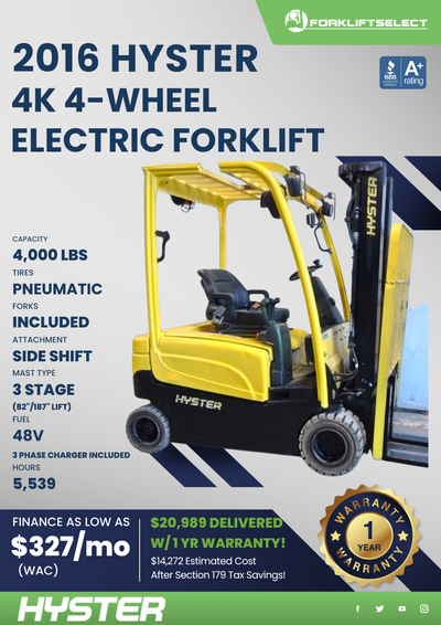 2016 HYSTER 4K 4-WHEEL ELECTRIC FORKLIFT