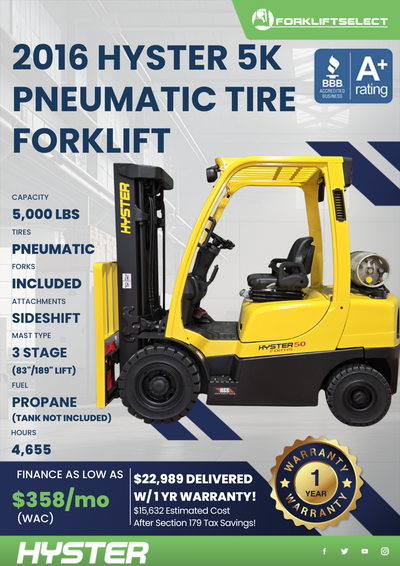2016 HYSTER 5K PNEUMATIC TIRE FORKLIFT