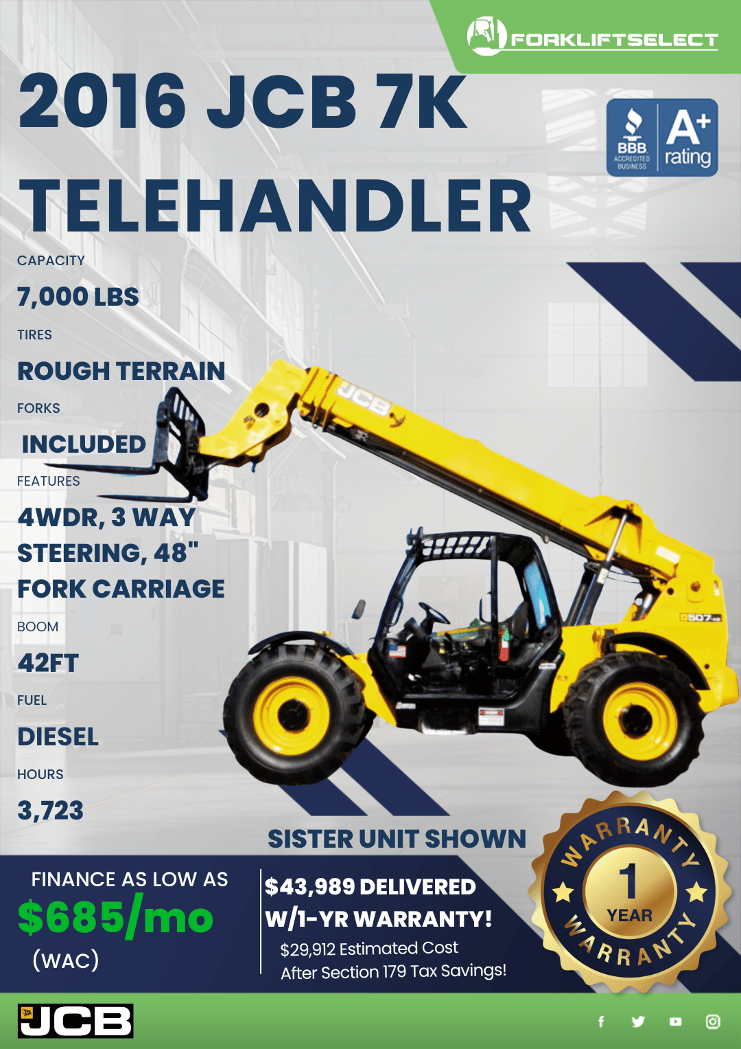 2016 JCB 7K TELEHANDLER