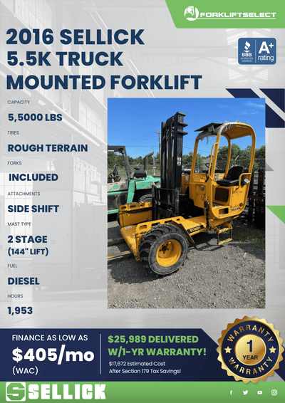 2016 SELLICK 5.5K TRUCK MOUNTED FORKLIFT