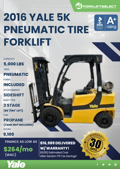 2016 YALE 5K PNEUMATIC TIRE FORKLIFT