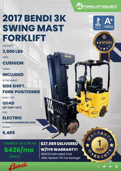 2017 BENDI 3K SWING MAST FORKLIFT