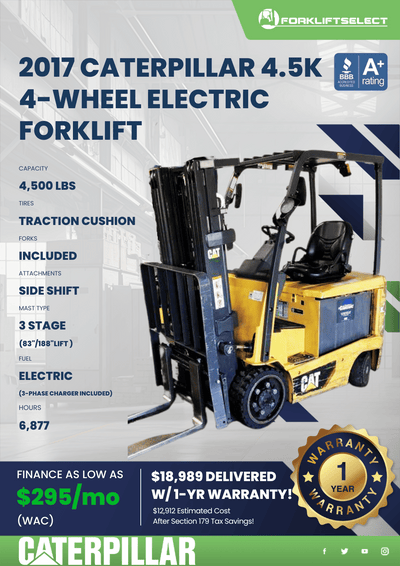 2017 CATERPILLAR 4.5K 4-WHEEL ELECTRIC FORKLIFT