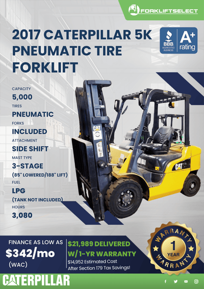 2017 CATERPILLAR 5K PNEUMATIC TIRE FORKLIFT