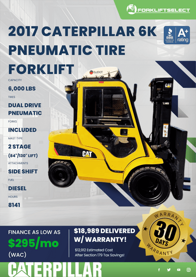 2017 CATERPILLAR 6K PNEUMATIC TIRE FORKLIFT
