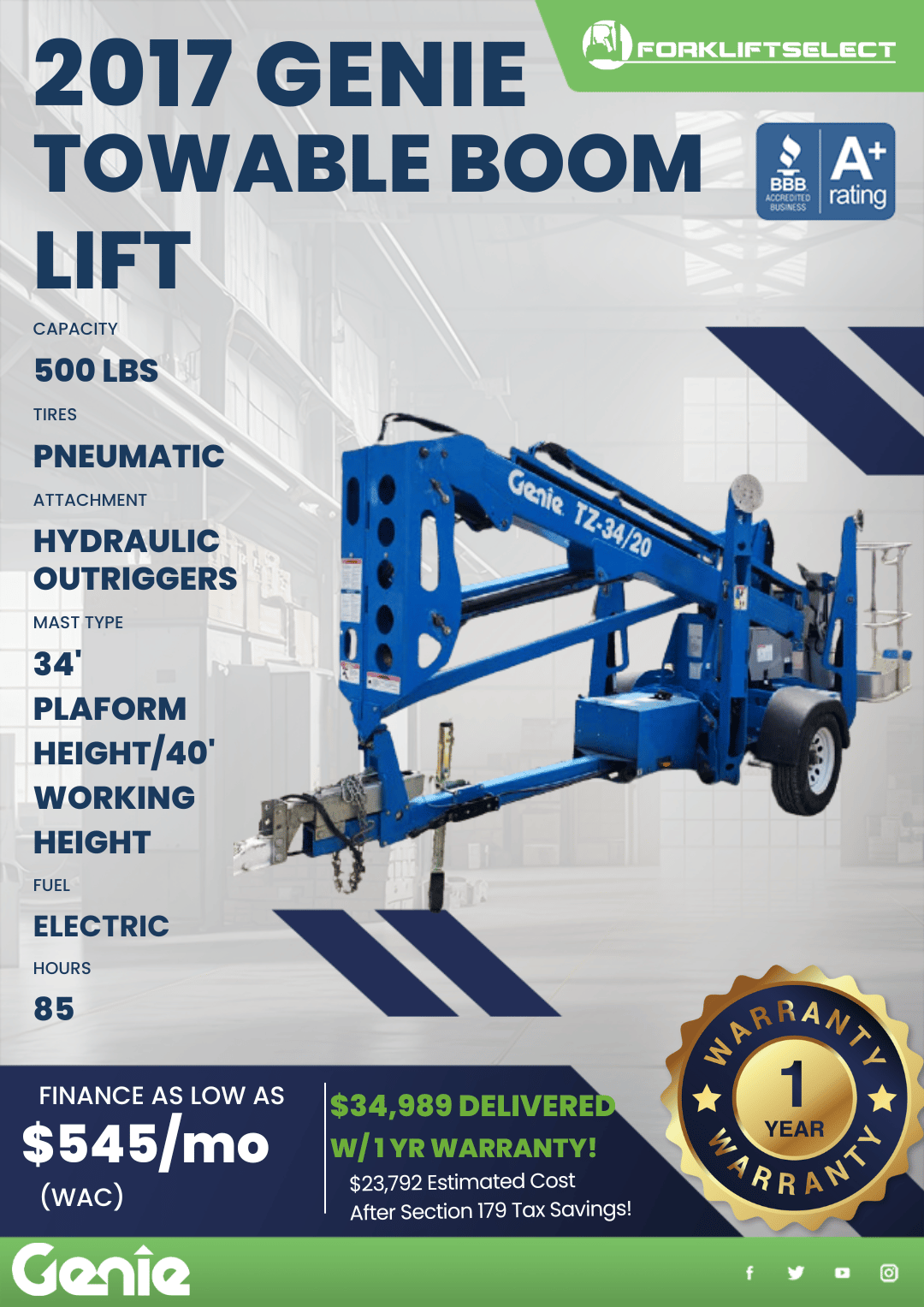 2017 GENIE TOWABLE BOOM LIFT
