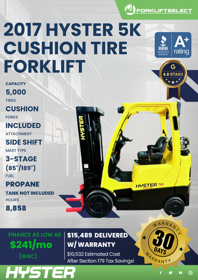 2017 HYSTER 5K CUSHION TIRE FORKLIFT