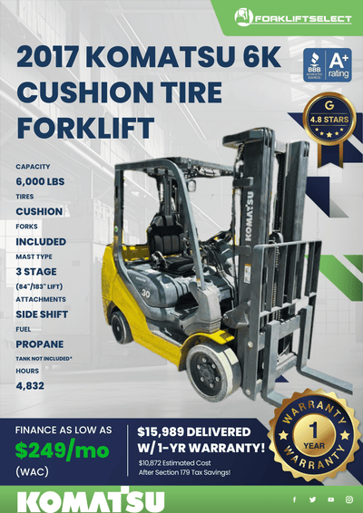 2017 KOMATSU 6K CUSHION TIRE FORKLIFT
