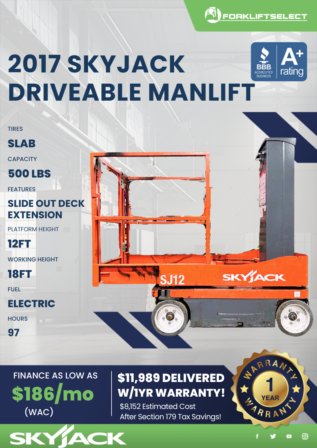 2017 SKYJACK DRIVEABLE MANLIFT