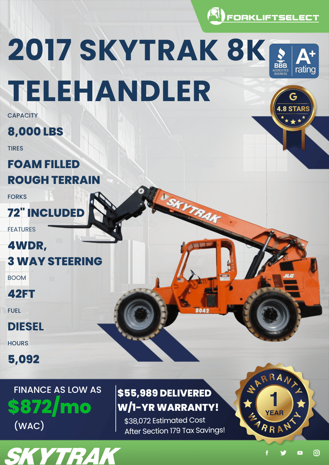 2017 SKYTRAK 8K TELEHANDLER