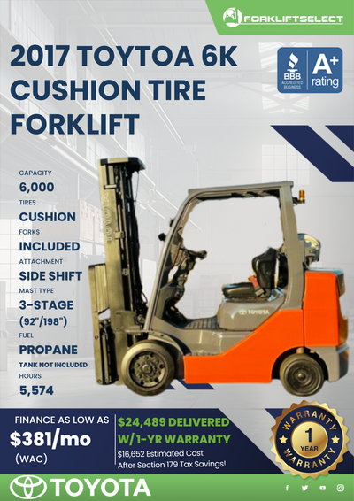 2017 TOYOTA 6K CUSHION TIRE FORKLIFT