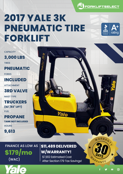 2017 YALE 3K PNEUMATIC TIRE FORKLIFT
