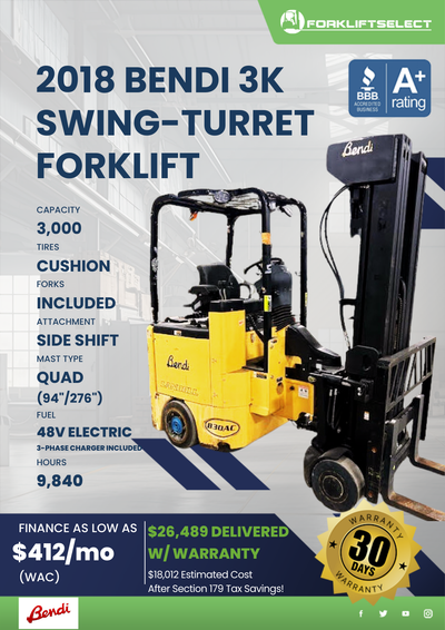 2018 BENDI 3K SWING-TURRET FORKLIFT