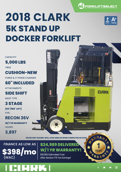 2018 CLARK 5K STAND UP DOCKER FORKLIFT
