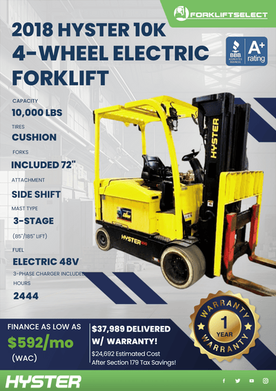 2018 HYSTER 10K 4-WHEEL ELECTRIC FORKLIFT