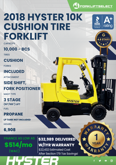 2018 HYSTER 10K CUSHION TIRE FORKLIFT