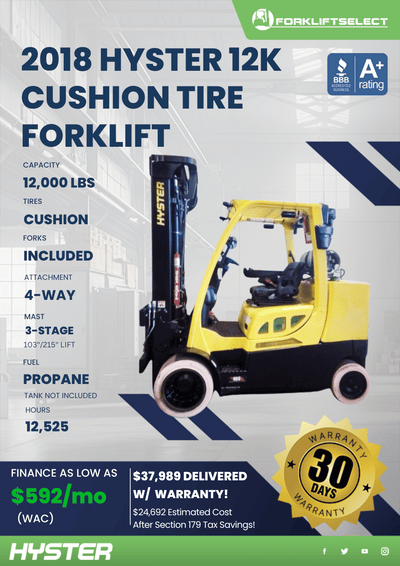 2018 HYSTER 12K CUSHION TIRE FORKLIFT