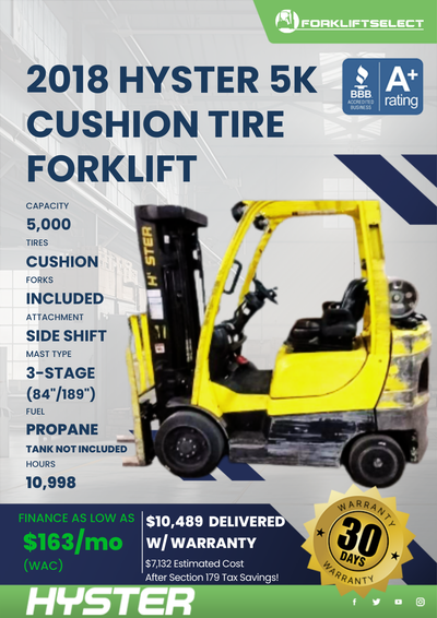 2018 HYSTER 5K CUSHION TIRE FORKLIFT