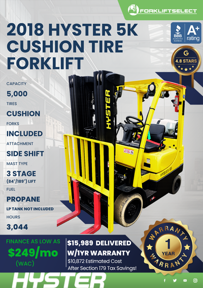 2018 HYSTER 5K CUSHION TIRE FORKLIFT