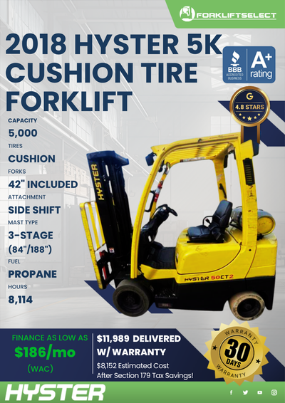 2018 HYSTER 5K CUSHION TIRE FORKLIFT