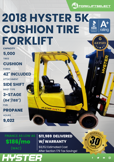 2018 HYSTER 5K CUSHION TIRE FORKLIFT
