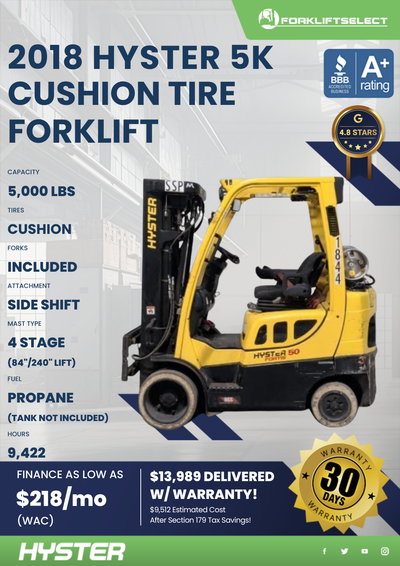 2018 HYSTER 5K CUSHION TIRE FORKLIFT