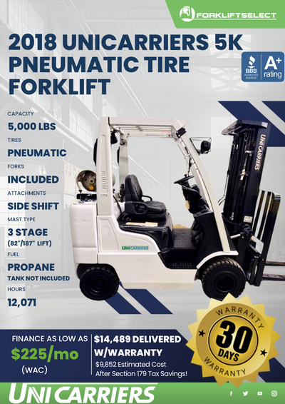 2018 UNICARRIERS 5K PNEUMATIC TIRE FORKLIFT