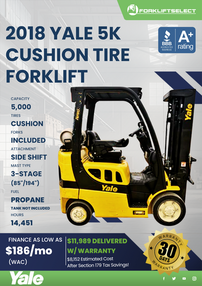 2018 YALE 5K CUSHION TIRE FORKLIFT