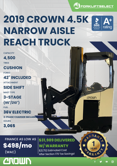 2019 CROWN 4.5K NARROW AISLE REACH TRUCK