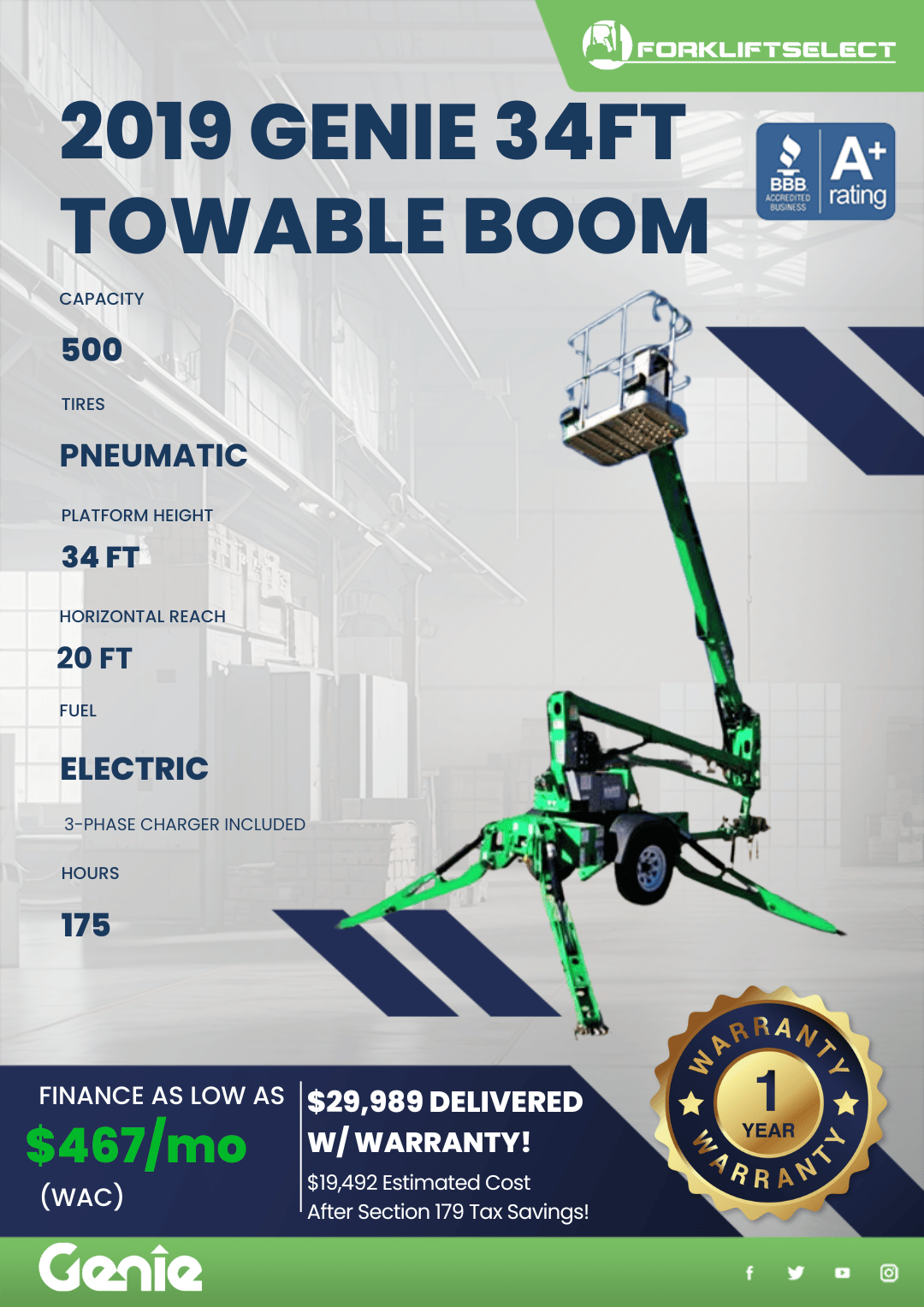 2019 GENIE 34FT TOWABLE BOOM