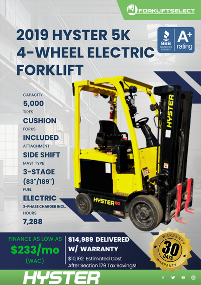 2019 HYSTER 5K 4-WHEEL ELECTRIC FORKLIFT